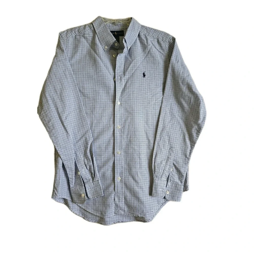 Ralph Lauren Boys XL 18-20 Blue White Gingham Check Cotton Button Down Shirt